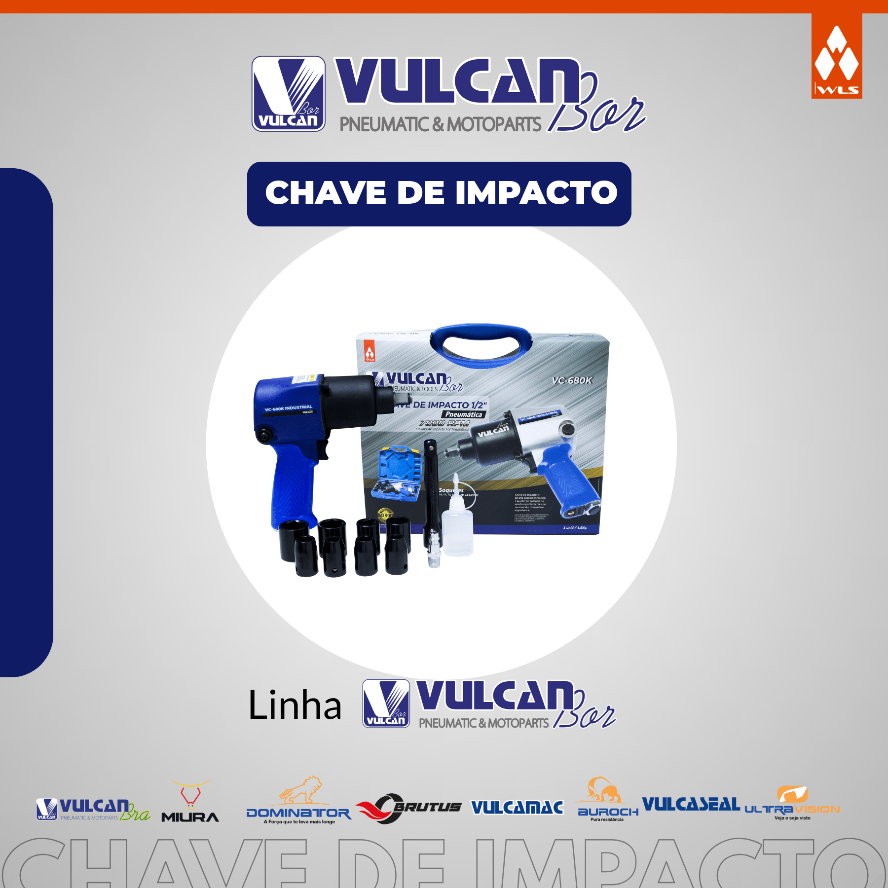 Chave de impacto industrial p/ autos 1/2" c/ kit de soquetes - torque 680nm